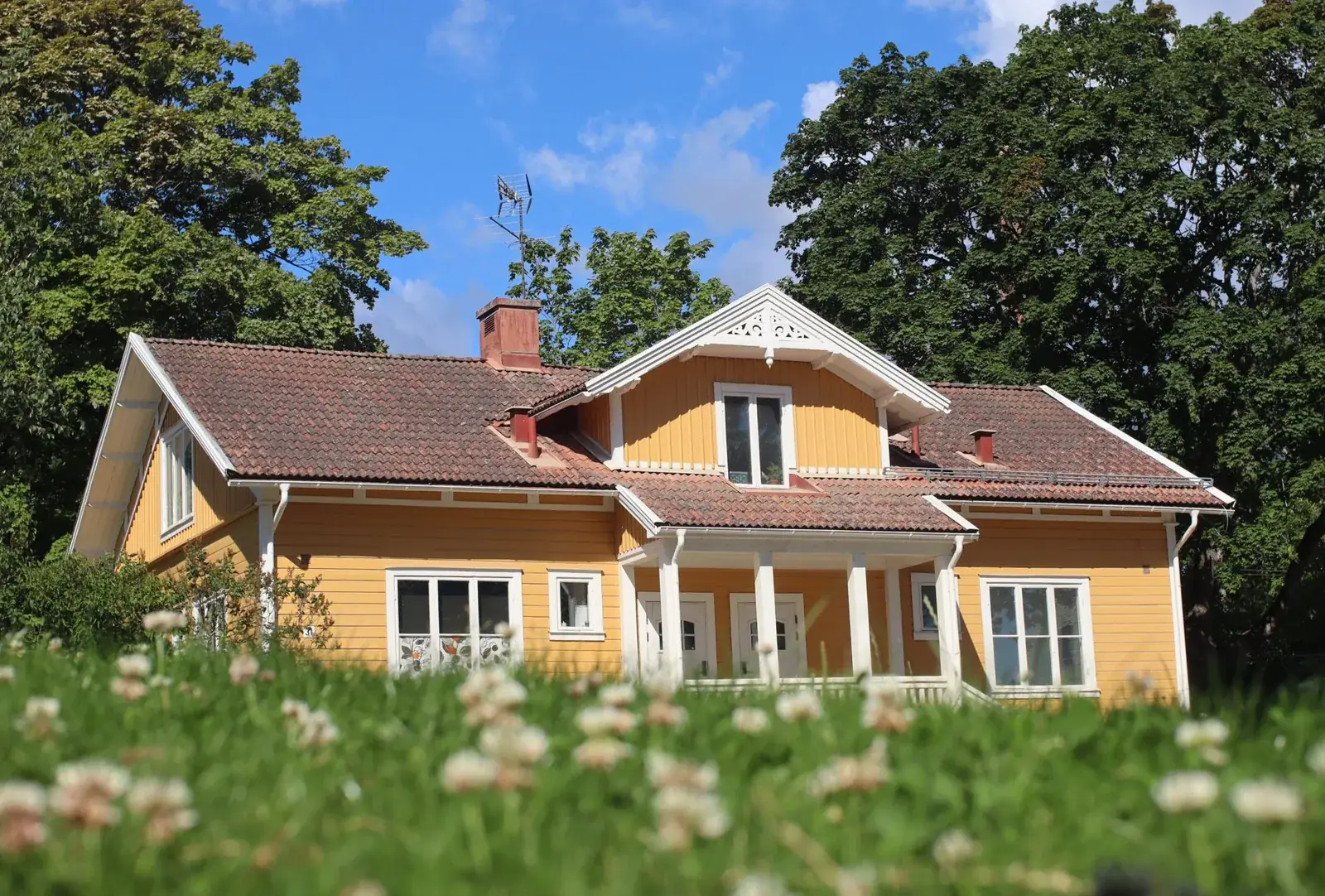 A picturesque yellow bungalow with a tiled, the kind of home we buy in Shenandoah